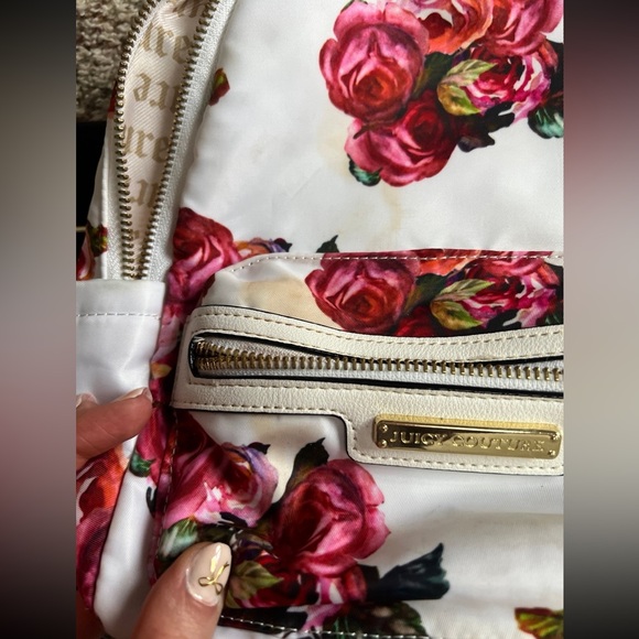 Juicy Couture Floral Mini Backpack White Pink Roses Gold Hardware - Picture 2 of 12
